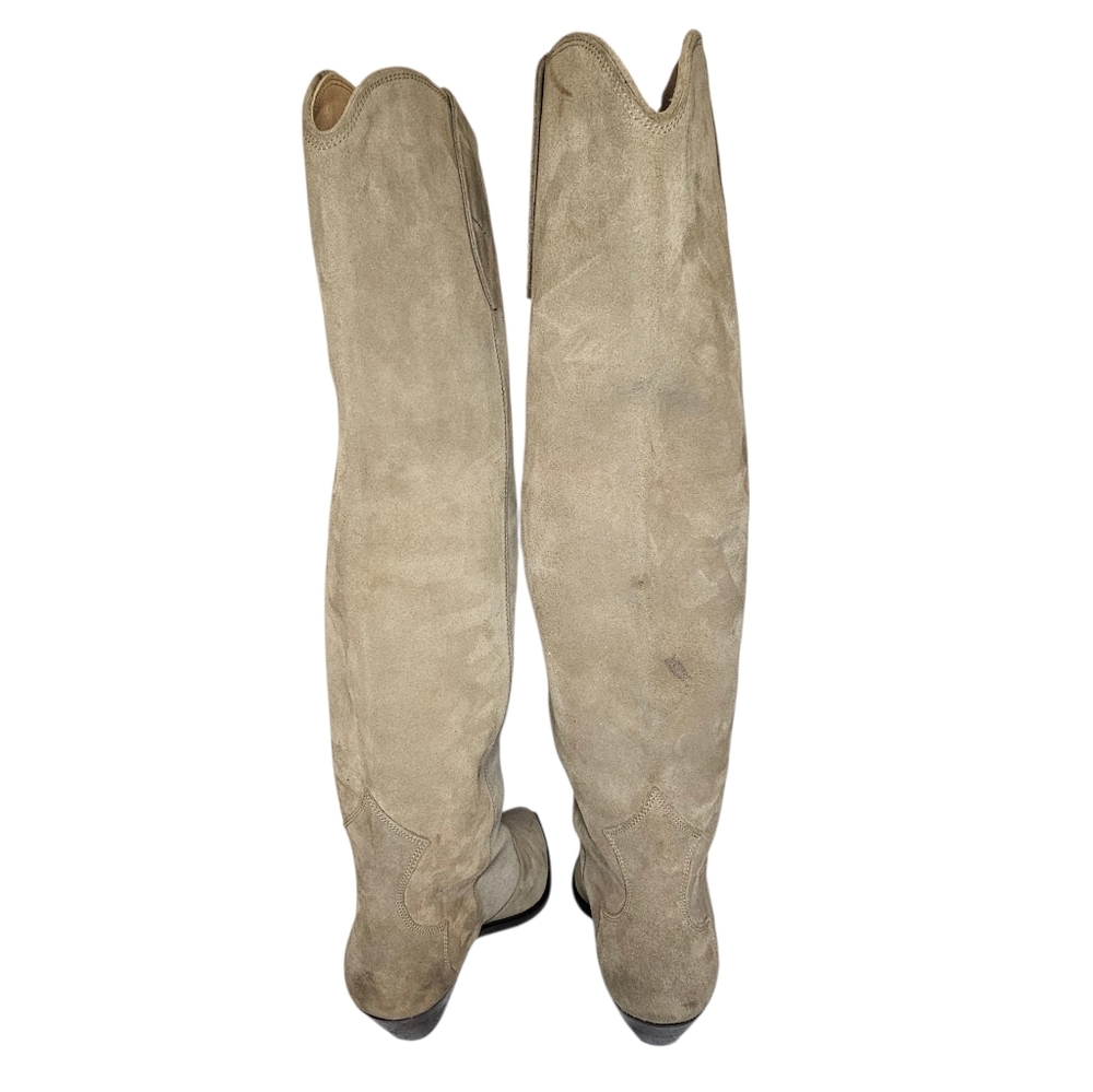 Isabel Marant Denvee Cowboy Boots - Women's Size 39 - Knee High Taupe Suede - Picture 8 of 15